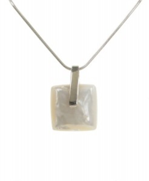 Silver and White Mother of Pearl Lozenge Pendant with 16 - 18" Silver Chain