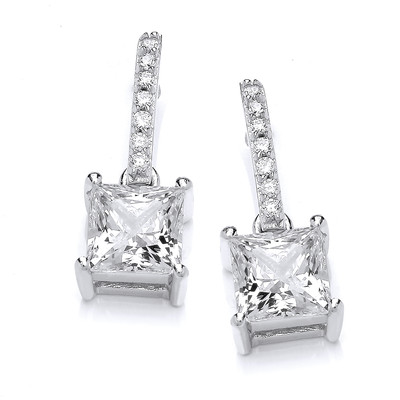 Delicate Square Cubic Zirconia Solitaire Earrings