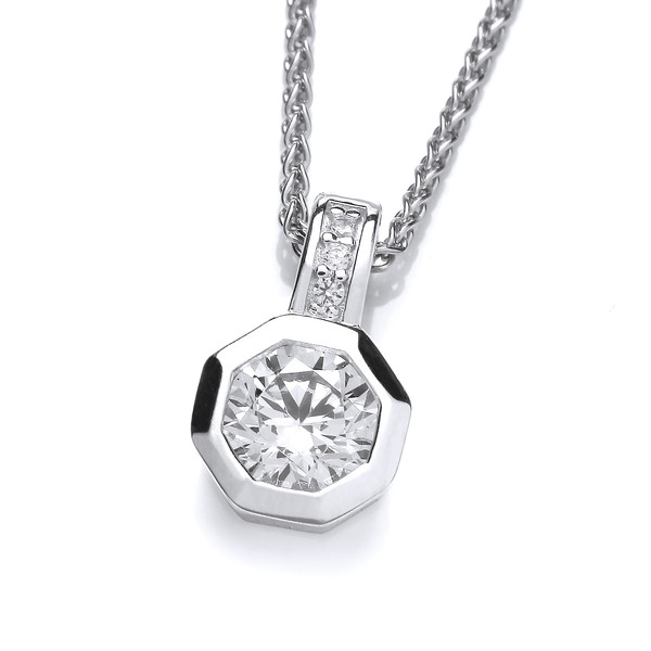 Silver & Cubic Zirconia Octagonal Solitaire Pendant without chain