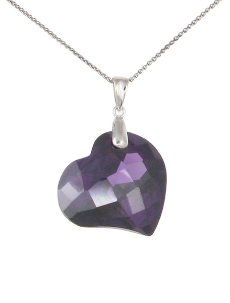 Amethyst CZ Heart Pendant with 16 - 18" Silver Chain