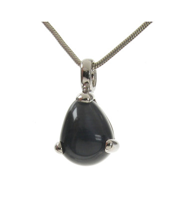 Sterling Silver and Grey Cats Eye Tiny Teardrop Pendant