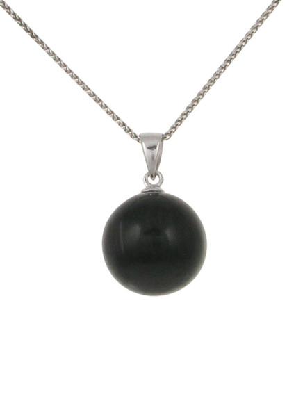 Sterling Silver and Black Cats Eye Ball Pendant without Chain