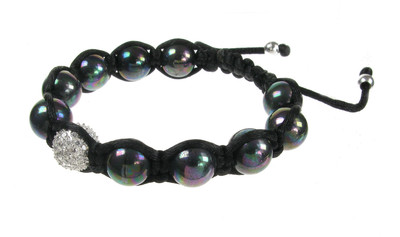 CZ and Black Pearl Threaded Bead Bracelet