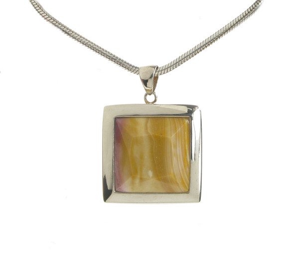 Silver Framed Square Mookaite Pendant with 16 - 18" Silver Chain
