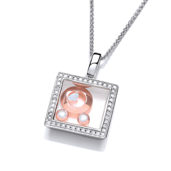 Mini Square Celestial Pendant with Rose Gold Moons without Chain