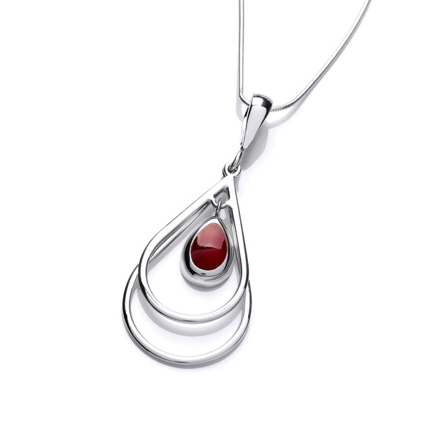 Silver and Red Jasper Double Drop Pendant without Chain