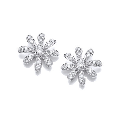 Cubic Zirconia & Silver Daisy Earrings