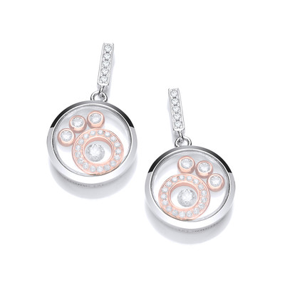 Silver, Rose Gold & Cubic Zirconia Moons Earrings