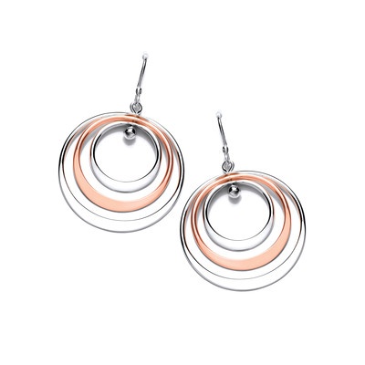 Silver and Copper Triple Hoop Drop Earrings