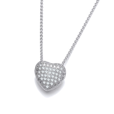 Cubic Zirconia Slotted Heart Silver Pendant