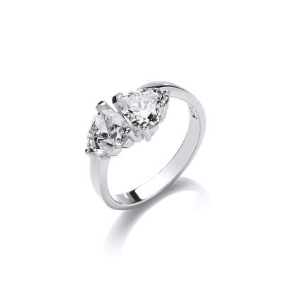 A Heart Each Silver & Cubic Zirconia Ring