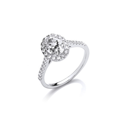 Silver & Oval Cubic Zirconia Solitaire Ring