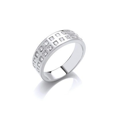 Silver & Double Cubic Zirconia Row Band Ring