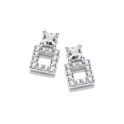 'Square Up' Silver and Cubic Zirconia Stud Earrings