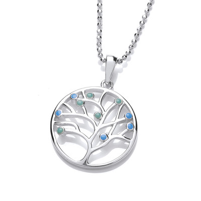 Silver and Blue Opalique Tree of Life Design Pendant