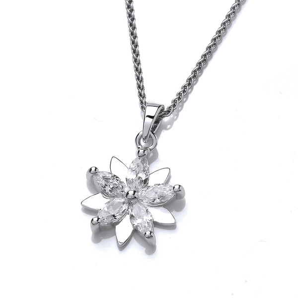 Silver & Cubic Zirconia Chrysanthemum Pendant without Chain