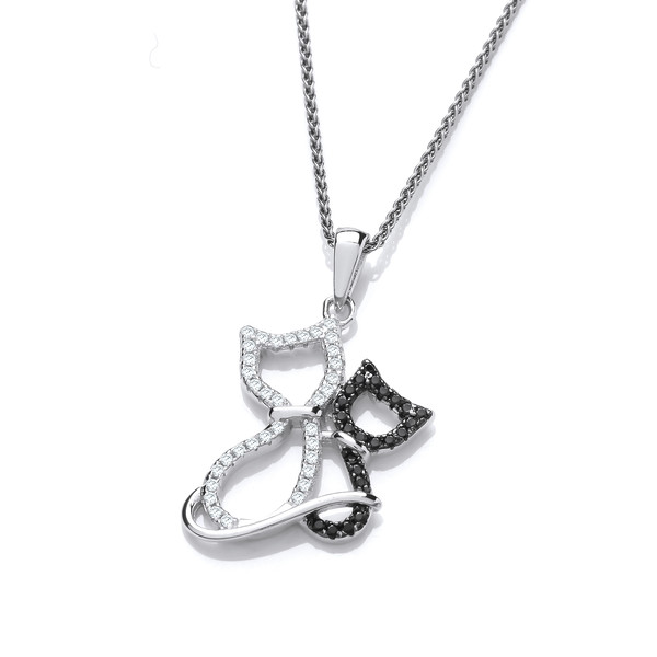 Silver & Cubic Zirconia Cat and Kitten Pendant without Chain