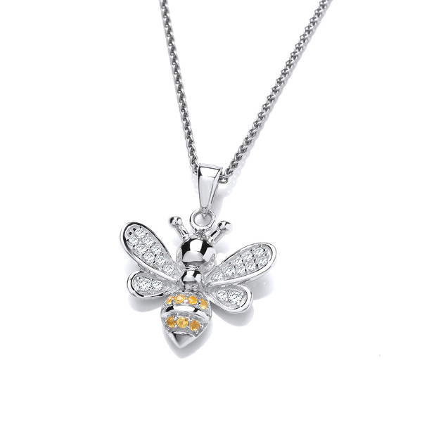 Silver & Cubic Zirconia Yellow Honey Bee Pendant without Chain