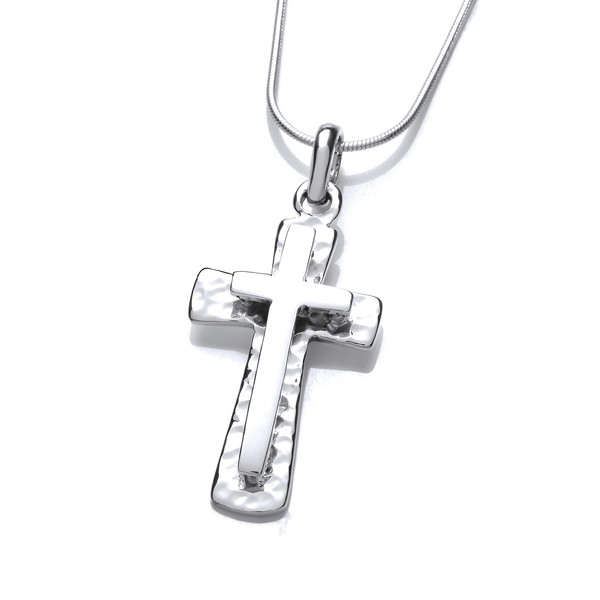 Silver Double Crafted Cross Pendant without Chain
