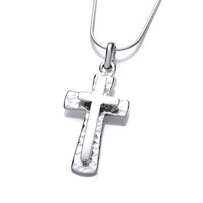 Silver Double Crafted Cross Pendant