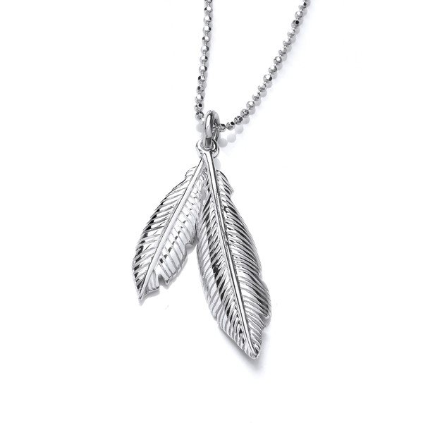 Silver Double Feather Spirit Pendant without Chain