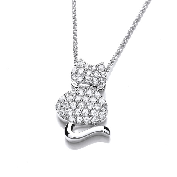 Silver & Cubic Zirconia Fat Cat Pendant without Chain