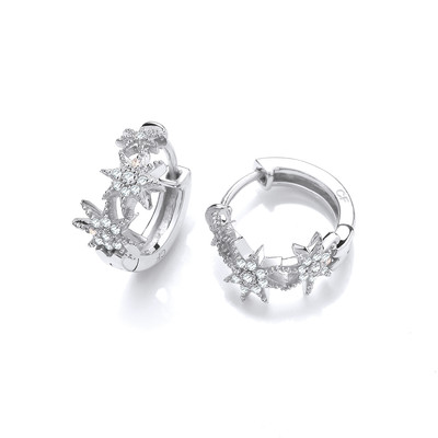 Silver & Cubic Zirconia Stars Huggie Earrings