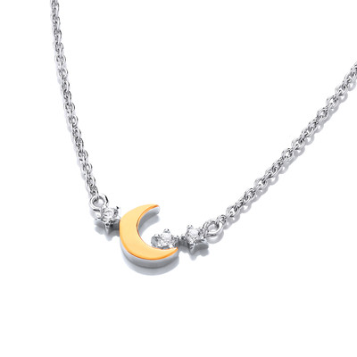 Silver, Cubic Zirconia & Gold Moon Necklace