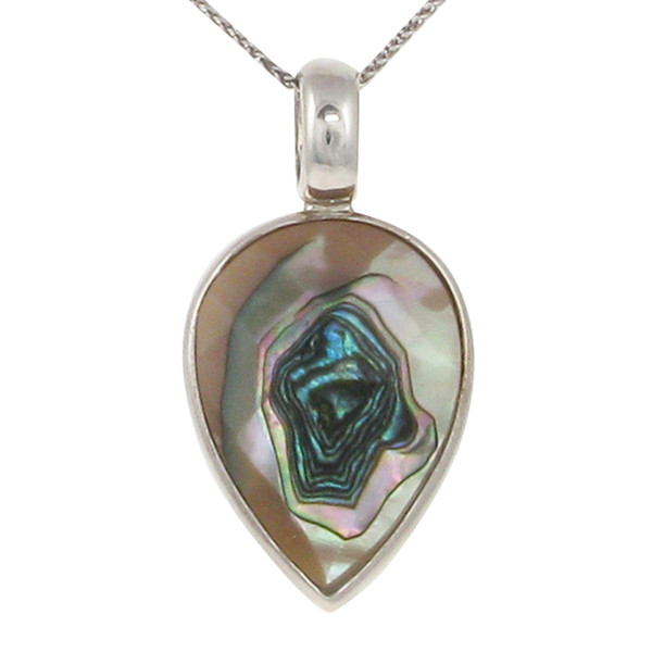 Sterling Silver and Faceted Abalone Shell Small Teardrop Pendant with 16 - 18" Silver Chain