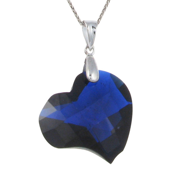 Blue CZ Heart Pendant with 16 - 18" Silver Chain