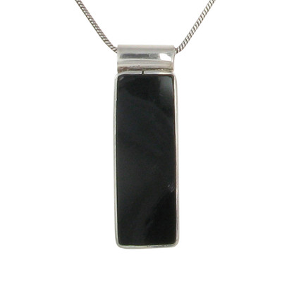 Sterling Silver and Black Agate Oblong Drop Pendant