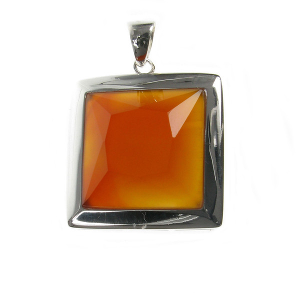 Sterling Silver and Red Carnelian Square Pendant with 16 - 18" Silver Chain