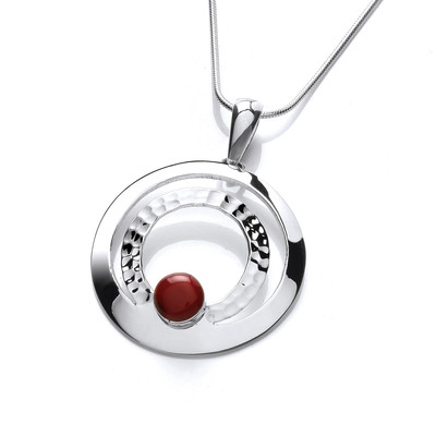 Silver Hoop and Red Jasper Button Pendant