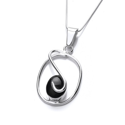 Sterling Silver Caged Black Agate Pendant