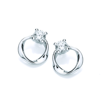 Silver Curve & Cubic Zirconia Solitaire Earrings