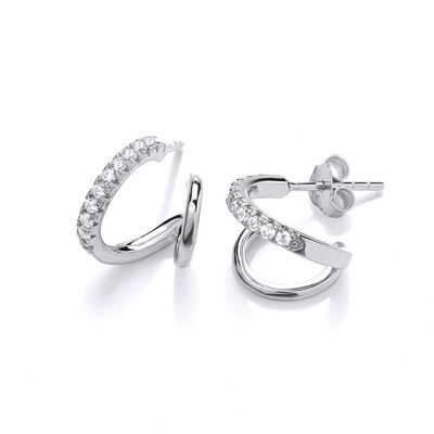 Silver & Cubic Zirconia Simple Hoop Earrings