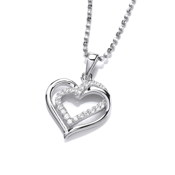 Silver & Cubic Zirconia Entwined Heart Pendant without Chain