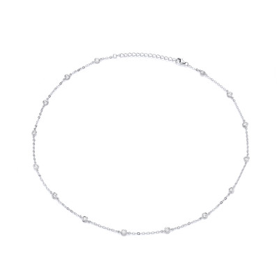 Modern Silver & Cubic Zirconia Solitaires Necklace