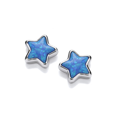 Simple Silver & Opalique Star Earrings