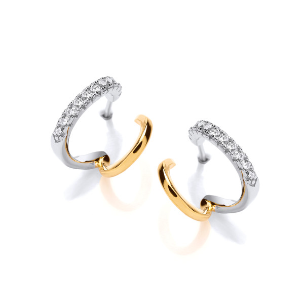 Silver, Gold & Cubic Zirconia Simple Hoop Earrings