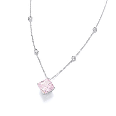 Silver & Pink Cubic Zirconia Vintage Style Necklace
