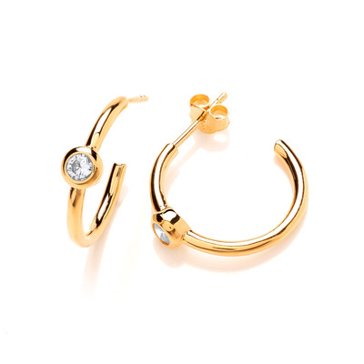 Silver, Gold & Cubic Zirconia Solitaire Hoop Earrings