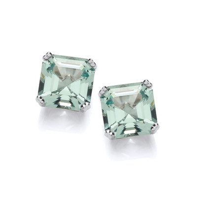 Silver & Mint Cubic Zirconia Square Solitaire Earrings