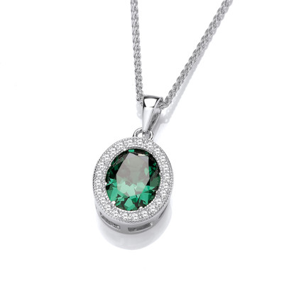 Silver & Emerald Cubic Zirconia Timeless Elegance Pendant