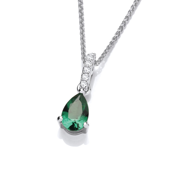 Delicate Emerald Cubic Zirconia & Silver Teardrop Pendant without Chain