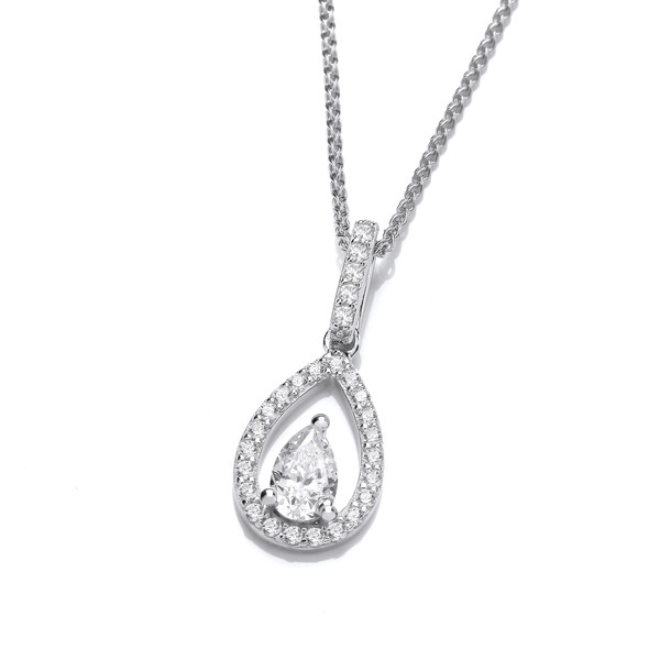 Silver & Cubic Zirconia Two Tears Pendant without Chain