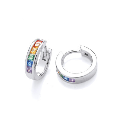 Silver & Rainbow Cubic Zirconia Huggie Earrings