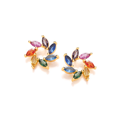 Silver, Gold & Rainbow Cubic Zirconia Comet Earrings