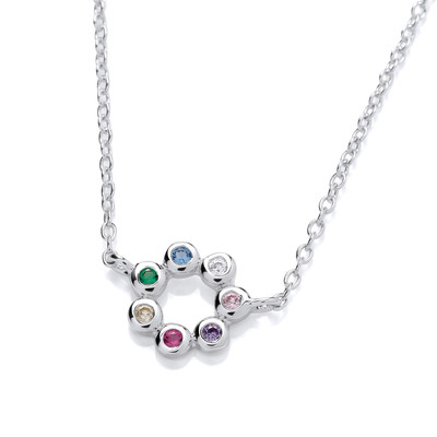 Silver & Rainbow Cubic Zirconia Circle Necklace