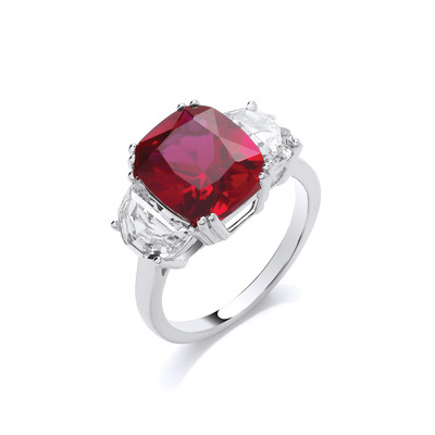 Silver and Ruby Cubic Zirconia Maharaja Ring